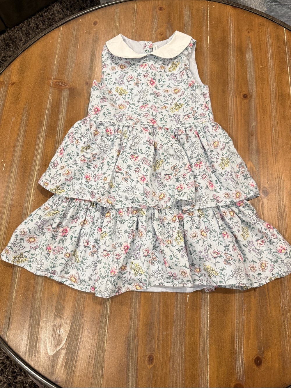 Janie and Jack Girls Size 7 Floral Tiered Ruffle Dress Peter Pan Collar Cotton